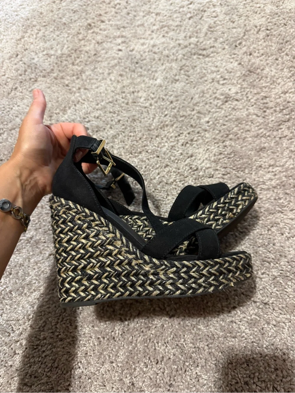 Express Black Braided Espadrille Wedge Sandals